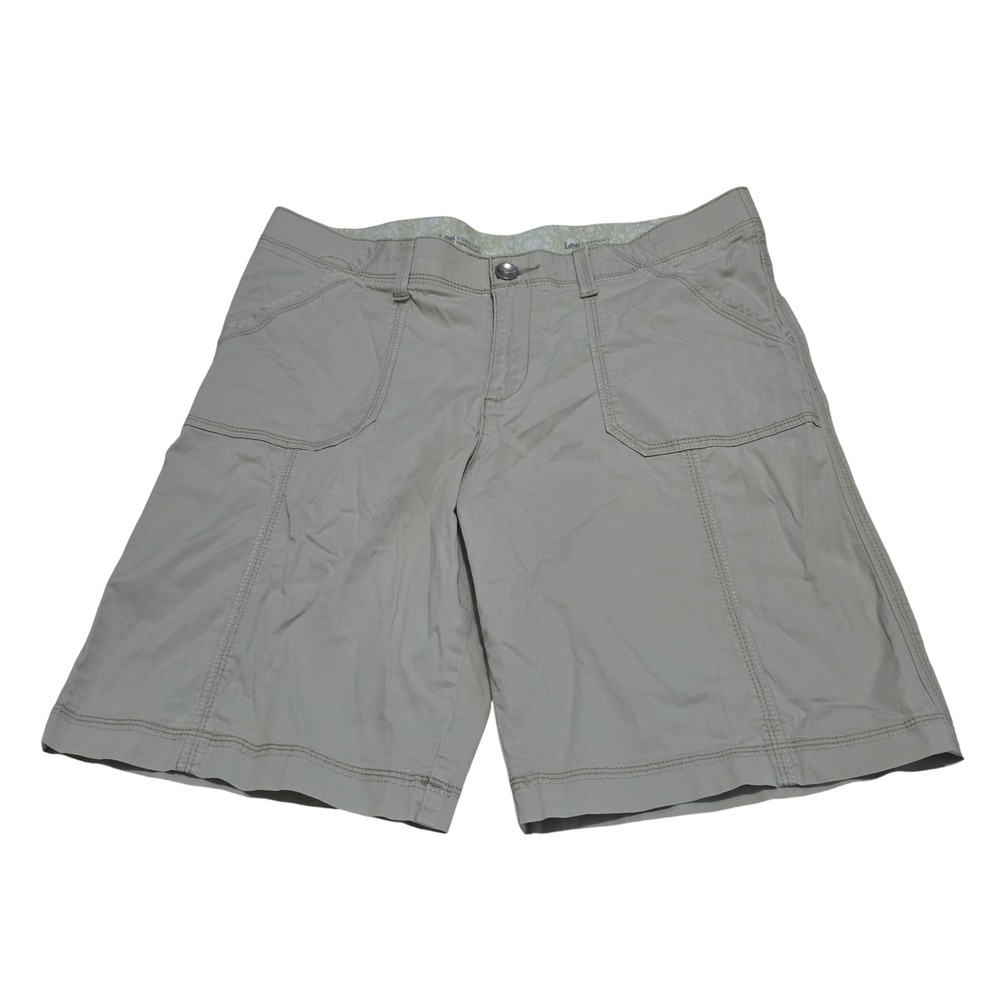 Lee Comfort Waistband Khaki Utility Shorts Womens Sz 12 Tan Mid Rise 10 Inseam